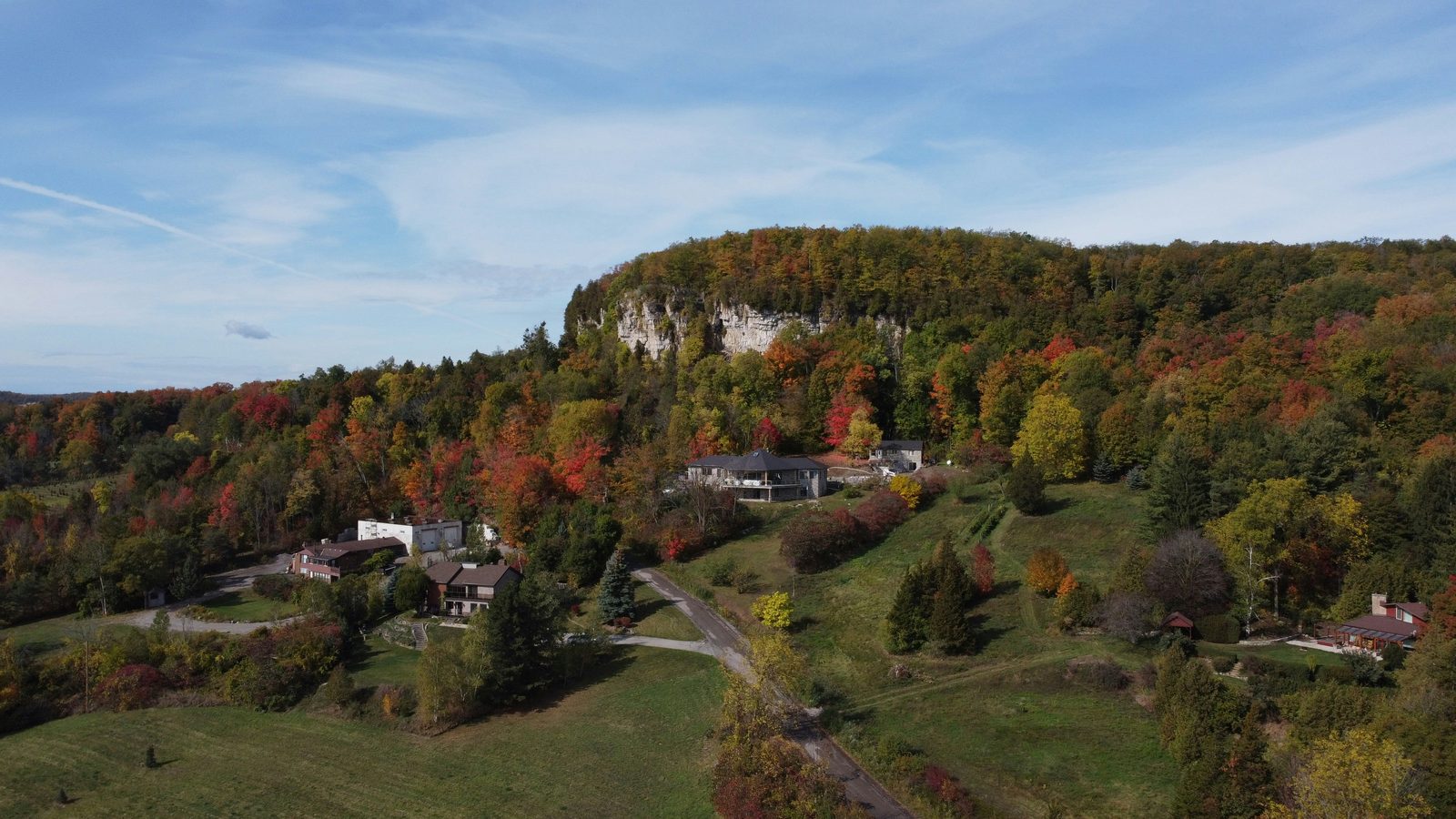 Open fields and autumn trees on the Niagara Escarpment above Milton, Ontario